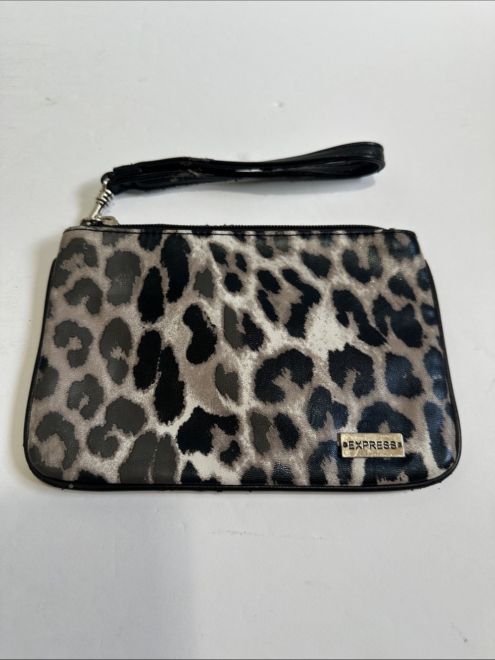 Express Leopard Print Wristlet Black Taupe Gray Purse Small